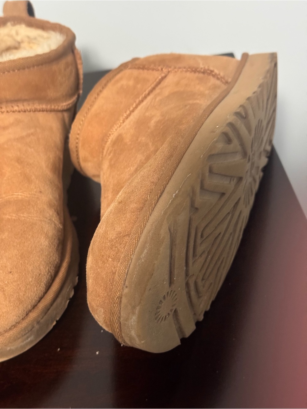 UGG Classic Ultra Mini Chestnut Suede Shearling Booties - Picture 2 of 8
